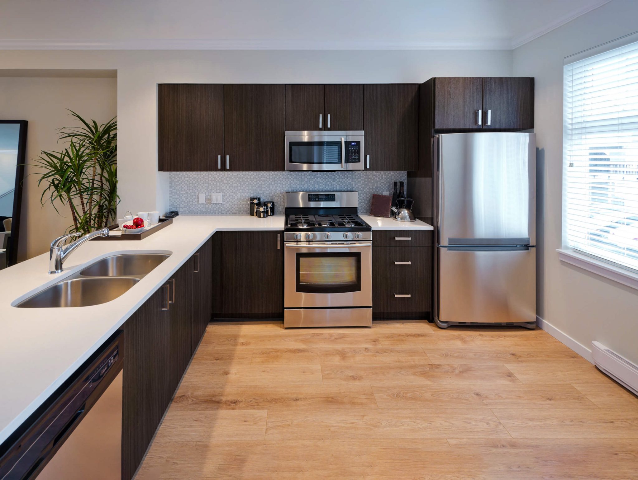 Dark wood refaced kitchen cabinets